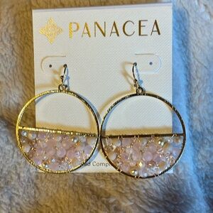 NWOT Panacea Dangly Gold and Pink Stones Circle Earrings